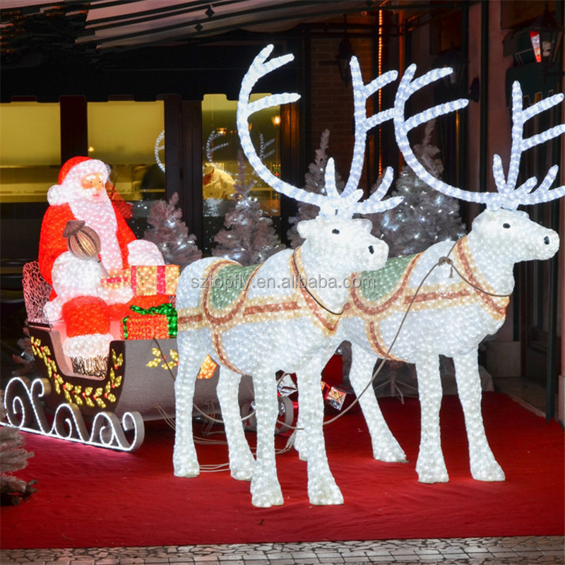 High Quality 24V Outdoor LED Sculpture 3D Acrylic Life Size Santa Sleigh Reindeer Carriage Holiday Lighting Motif Lights