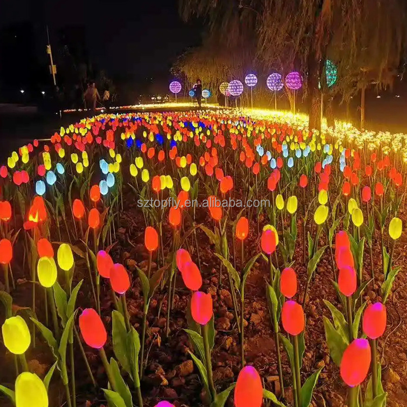 Hot Sale Fabric Tulip Rose LED Flower Light 24V Landscape Lamp Tulip Rose Sunflower Lily Camellia Light for Park Decoration