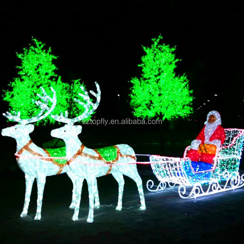 Fast Shipment Waterproof Christmas Acrylic LED Sculpture Reindeer Carriage with Santa Sleigh for Shopping Mall