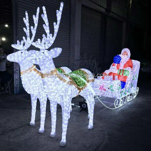 Fast Shipment Waterproof Christmas Acrylic LED Sculpture Reindeer Carriage with Santa Sleigh for Shopping Mall