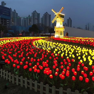 Hot Sale Fabric Tulip Rose LED Flower Light 24V Landscape Lamp Tulip Rose Sunflower Lily Camellia Light for Park Decoration