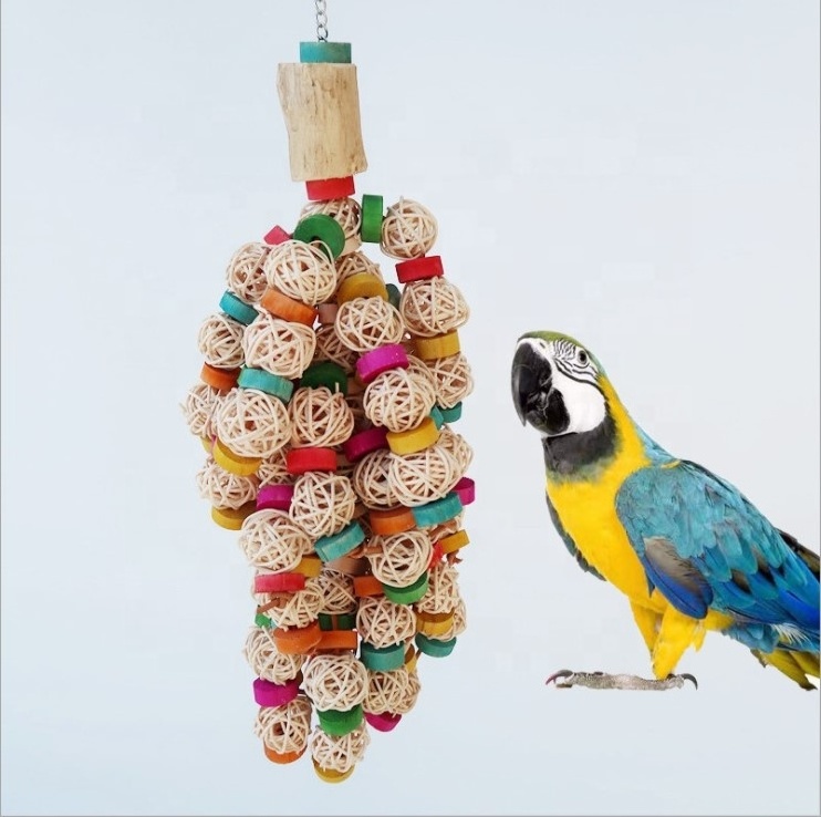 Bird parrot hammock swings ladders for pet training Colorful wood bird parrot bite toy