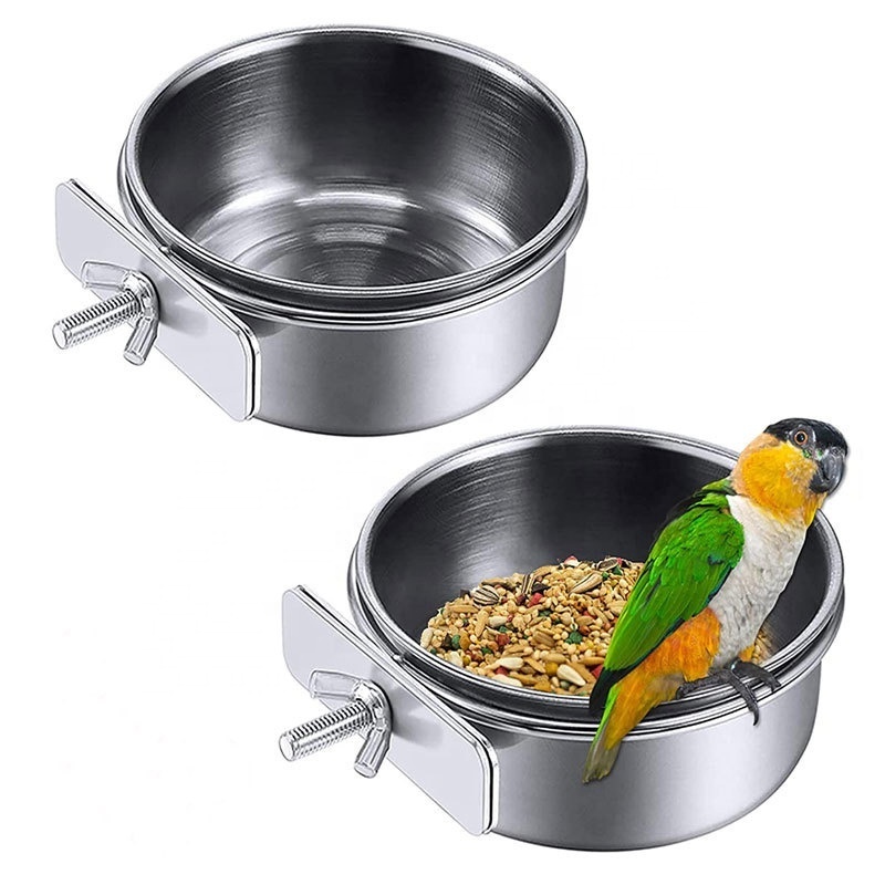 Hanging Stainless Steel Cage Coop Hook Cup Bird Parrot Feeding Cups Bowl Bird Water Food Dish Feeder