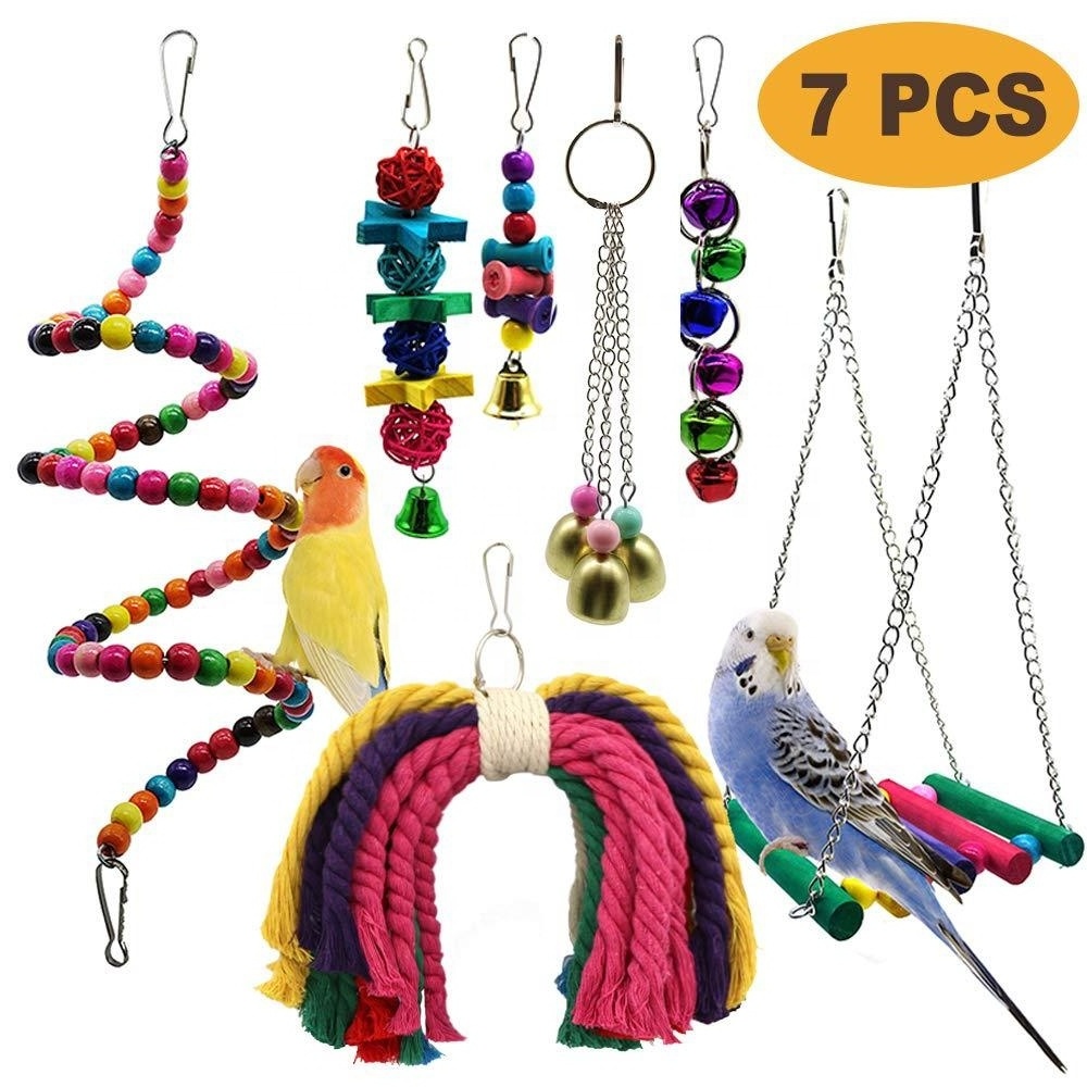 colorful cotton rope knots rattan ball gnawing chewing biting toy for bird parakeet parrot swings ladders hanging accessories