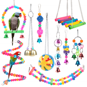 Bird Toys for Conures with Colorful Ladder Hammock Bird Cage Accessory Bird Perch Stand Chewing Toys Hanging Bell