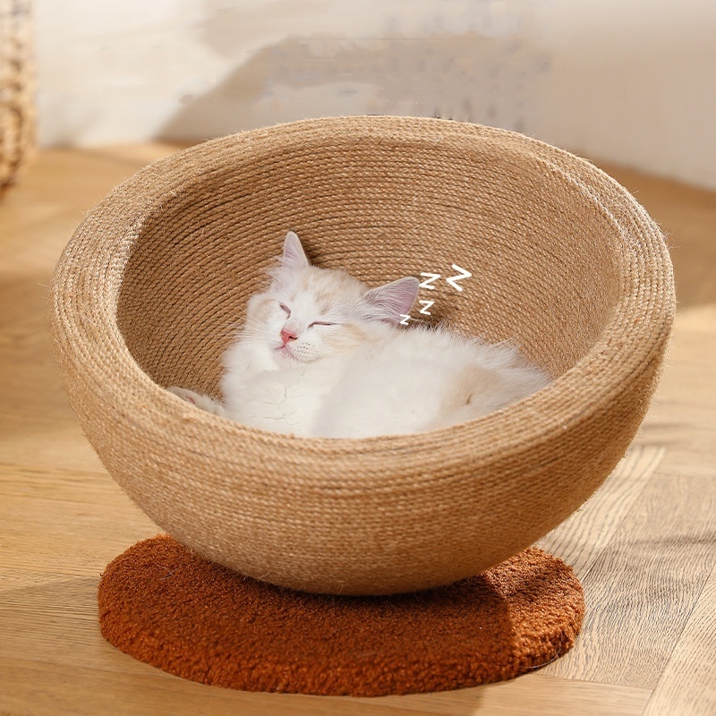 Natural Sisal Rope Rounded Bowl Cat Bed Scratcher Board Kitten Sleeping Playing Bed Pet House Nest Cat Accessories