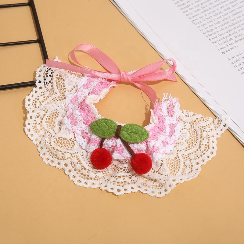 Cute Cherry Lace Cat Dog Necklace Pet Bandana for Small Medium Cat Collar Pet Accessories