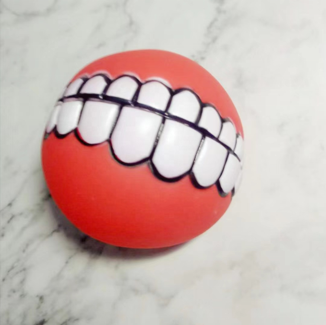 Funny Pet Dog Teeth Pattern Balls Chew Toy Squeaker Squeaky Sound Bite Resistant Dogs Training Toys