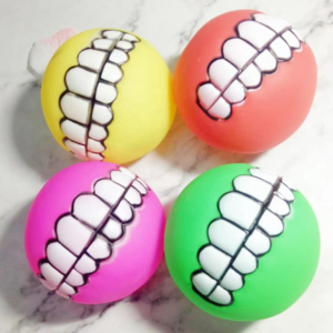 Funny Pet Dog Teeth Pattern Balls Chew Toy Squeaker Squeaky Sound Bite Resistant Dogs Training Toys