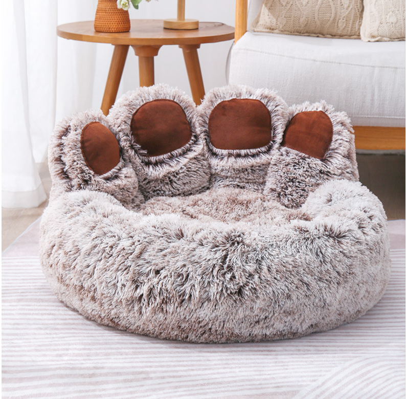 High Quality Custom Logo Plush Pet Cat Bear Paw Calming Fluffy Comfort Dog Bed