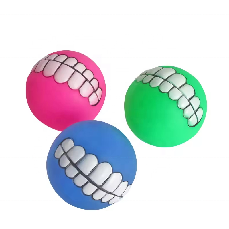 Funny Pet Dog Teeth Pattern Balls Chew Toy Squeaker Squeaky Sound Bite Resistant Dogs Training Toys