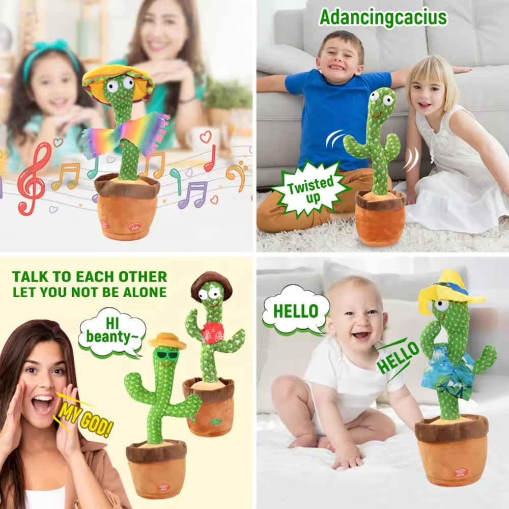 Dancing Cactus Repeat Talk Interactive Dog Toys Electronic Pet Plush Toy Sing Record Battery USB Charge Pet Child Christmas Gift