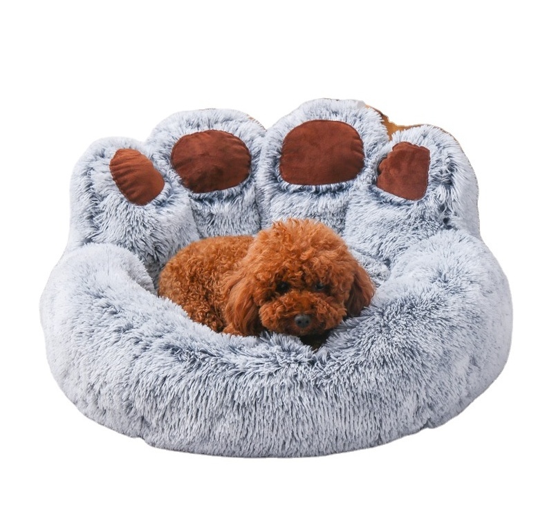 High Quality Custom Logo Plush Pet Cat Bear Paw Calming Fluffy Comfort Dog Bed