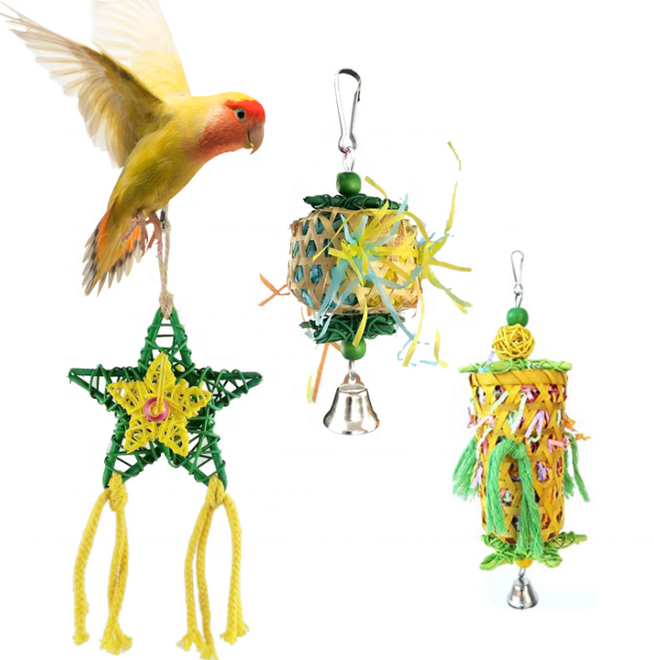 Pets Bird Parrot Toys Play 3 pcs nest Set for Cage, Colorful Hanging hammock Ball Ladder Swing for Small Parrots, Macaws