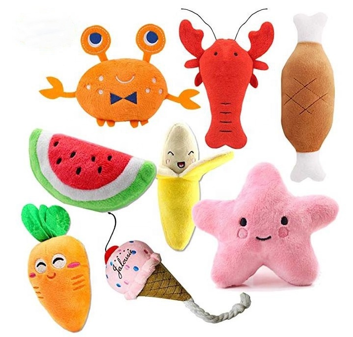 Pet dog toy small dog Teddy cat dog molar bone pillow sound vegetable fruit plush toy