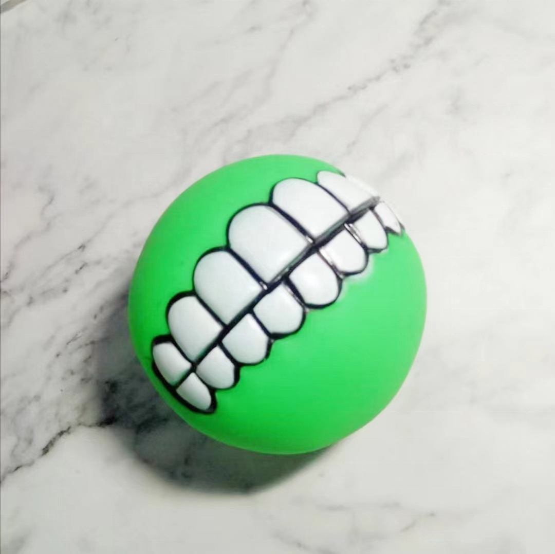 Funny Pet Dog Teeth Pattern Balls Chew Toy Squeaker Squeaky Sound Bite Resistant Dogs Training Toys