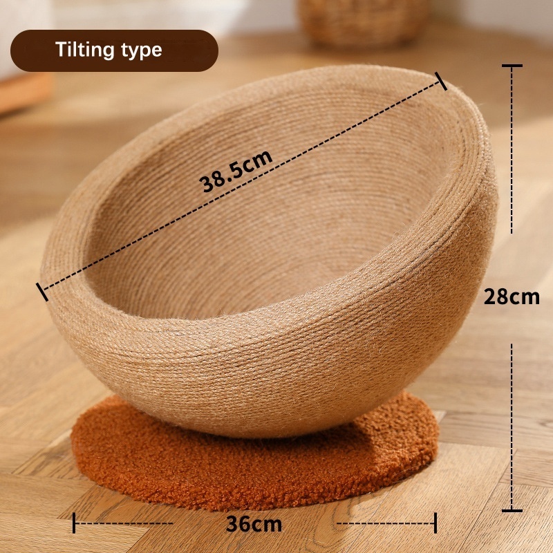 Natural Sisal Rope Rounded Bowl Cat Bed Scratcher Board Kitten Sleeping Playing Bed Pet House Nest Cat Accessories