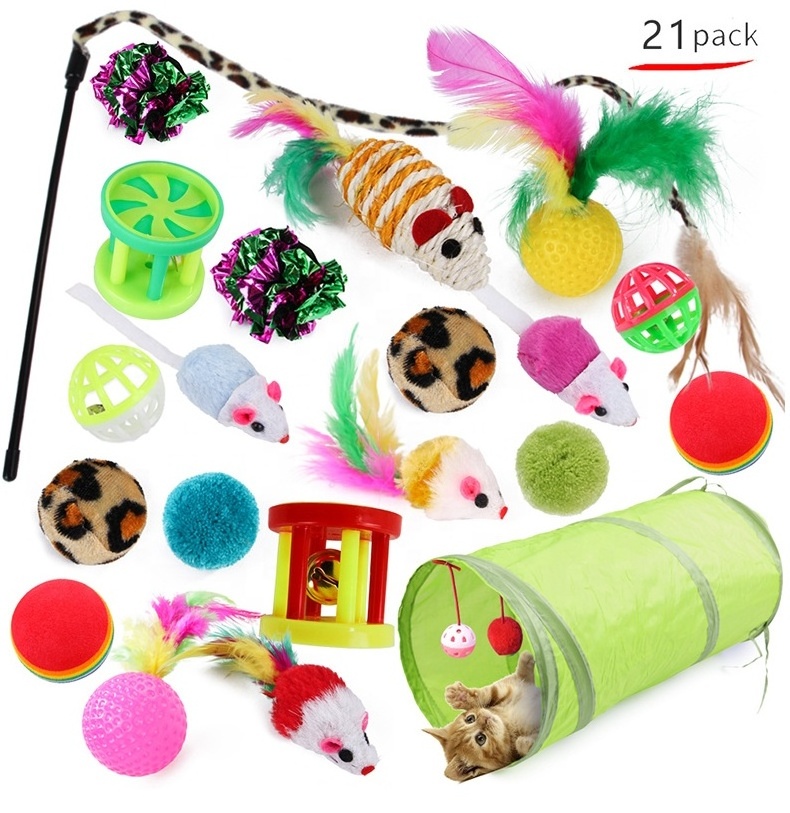 Wholesale Custom OEM Bulk  variety Pack Catnip Feather Sisal ball cat toys 21-pack