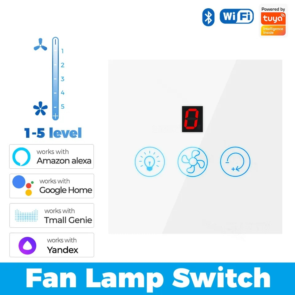 2023 new design  EU UK Tuya Smart WiFi Switch Fan Light Ceiling Lamp Speed Control Electrical switch