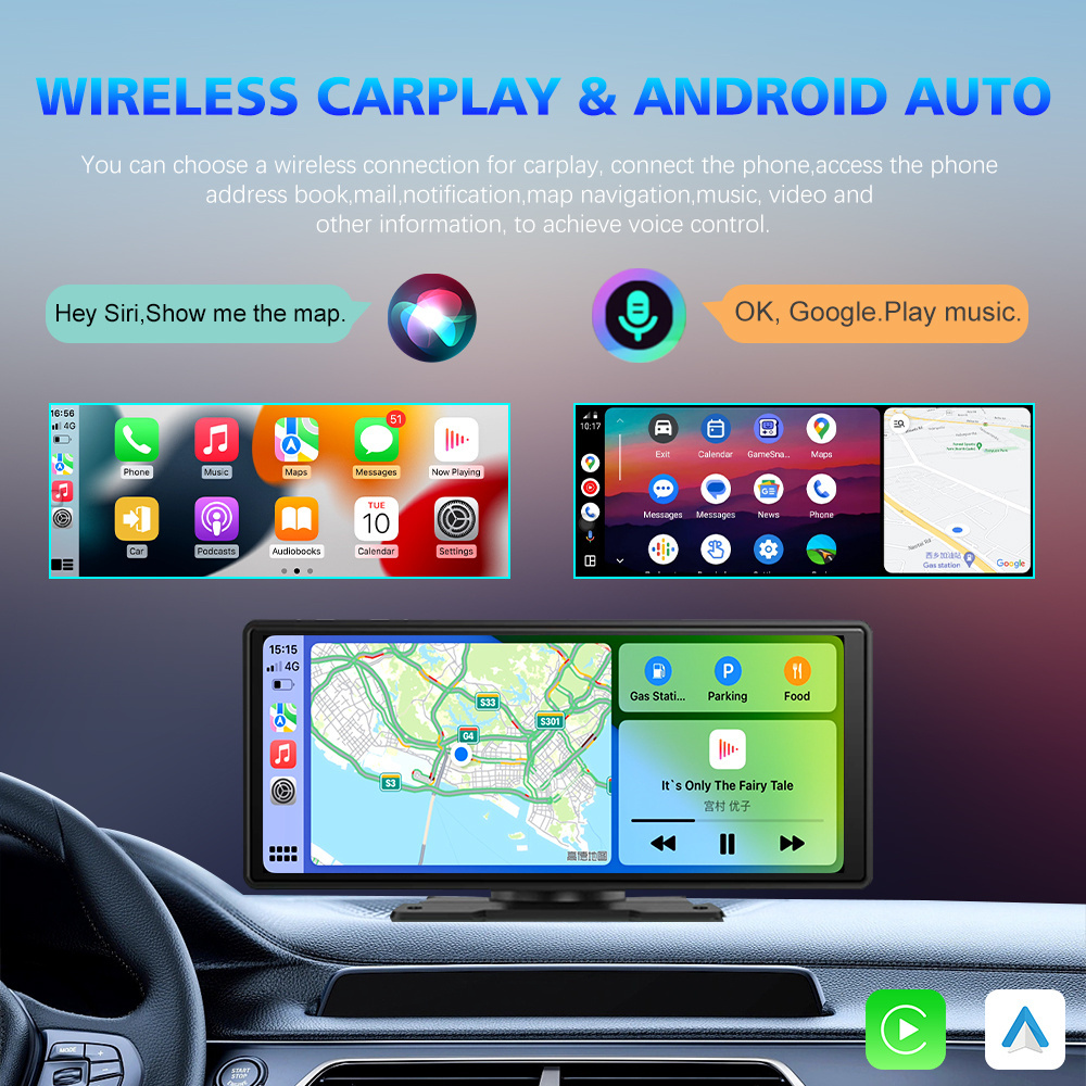 Topnavi 10.26 Inch IPS Touch Car Monitor DVR Blackbox Wireless Carplay Android Portable MP5 Multimedia GPS Universal Autostereo