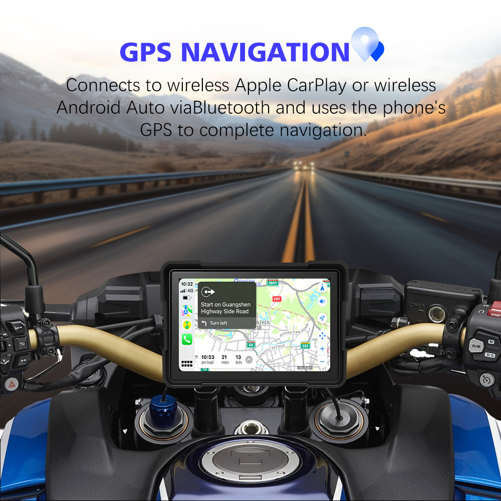 Carplay screen 5inch Touch Waterproof Motorcycle GPS Carplay Monitor Android BT Wireless Carplay Motor Bicycle GPS Navigation