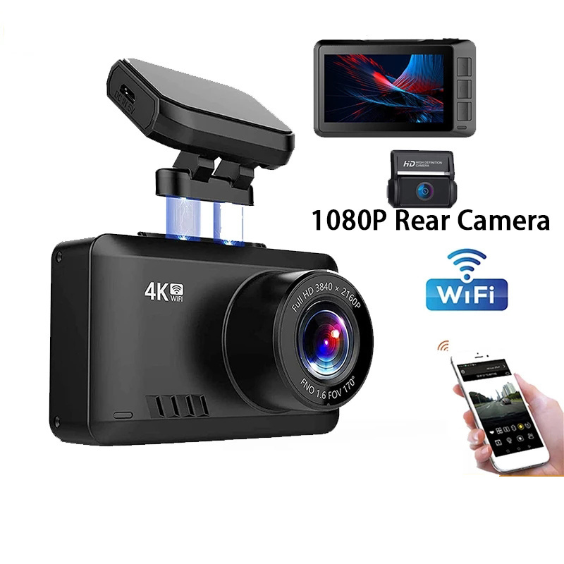 Dual Lens WiFi FHD 1080P Front Dash Cam Novatek 96660 Camera Built in GPS + VGA Rear Car DVR Recorder 2880 x 2160P