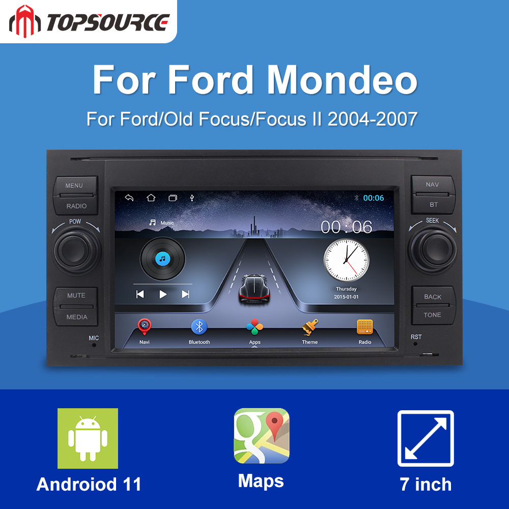 TOPSOURCE Android 11 Car Radio 7 inch 1+16G 2+32G 4+64G Autoradio Stereo GPS Wifi BT FM For Ford