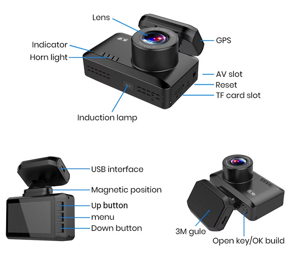 Dual Lens WiFi FHD 1080P Front Dash Cam Novatek 96660 Camera Built in GPS + VGA Rear Car DVR Recorder 2880 x 2160P