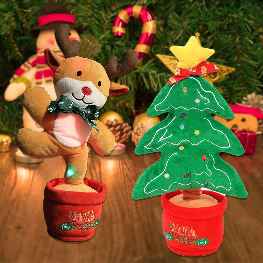 Hot selling plush toys swaying tongue learning singing dancing and shining Santa Claus Christmas tree elk snowman doll