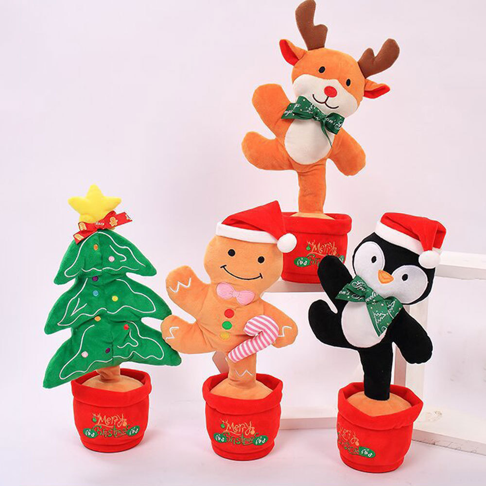 Hot selling plush toys swaying tongue learning singing dancing and shining Santa Claus Christmas tree elk snowman doll