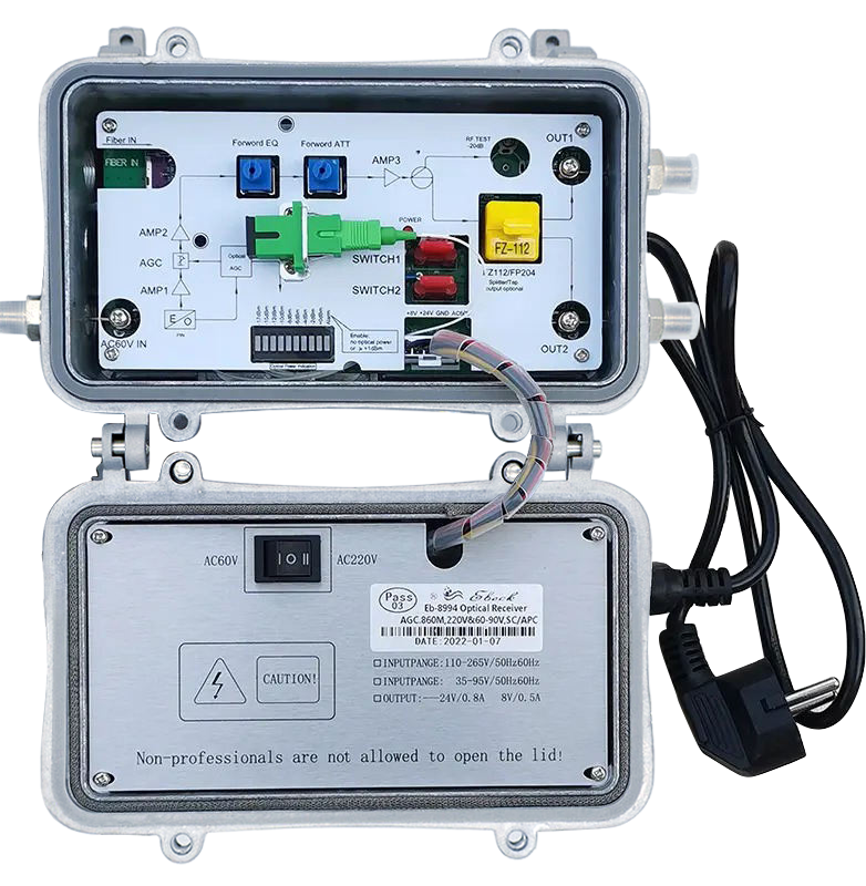 FTTH Optical Receiver High hfc 2 Ways Output With AGC CATV Digital Analog Signal Receiving Outdoor Cable TV Fiber Optic Node