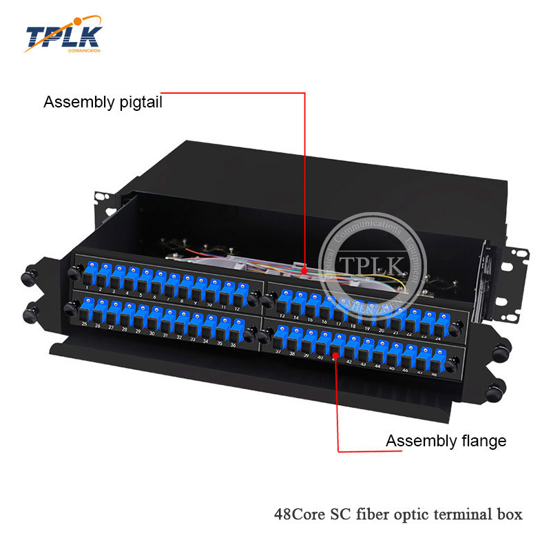 2U FTTH 48 core SC/FC/ST/LC rack mount Splicing fiber Optic patch panel/Termination Box/48core ODF with adapter and pigtail