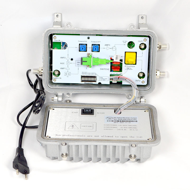 FTTH Optical Receiver High hfc 2 Ways Output With AGC CATV Digital Analog Signal Receiving Outdoor Cable TV Fiber Optic Node