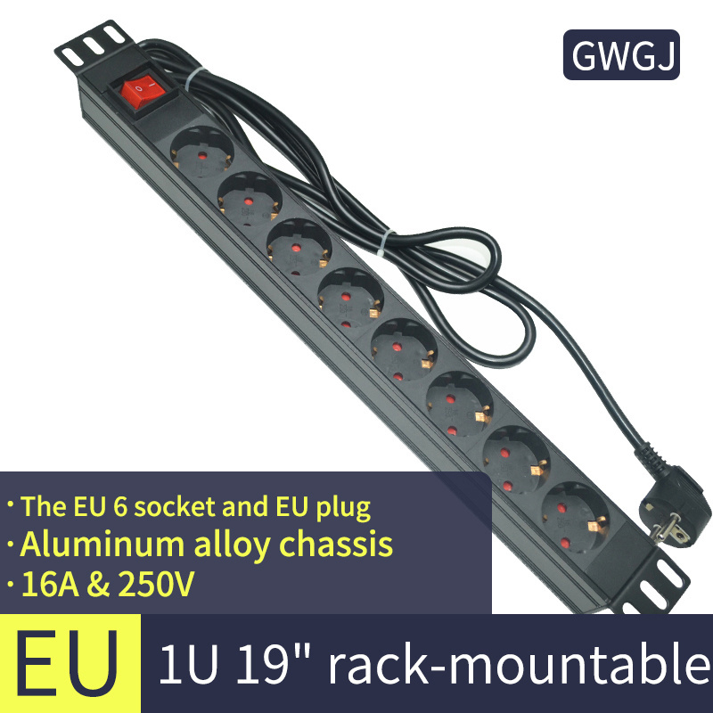 European standard PDU cabinet power socket 16A with double-break switch 19-inch cabinet row plug wiring board 8 plug