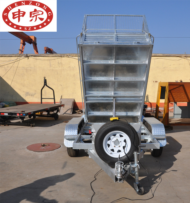 tandem axle galvanized box cage dump tipping utility car trailer