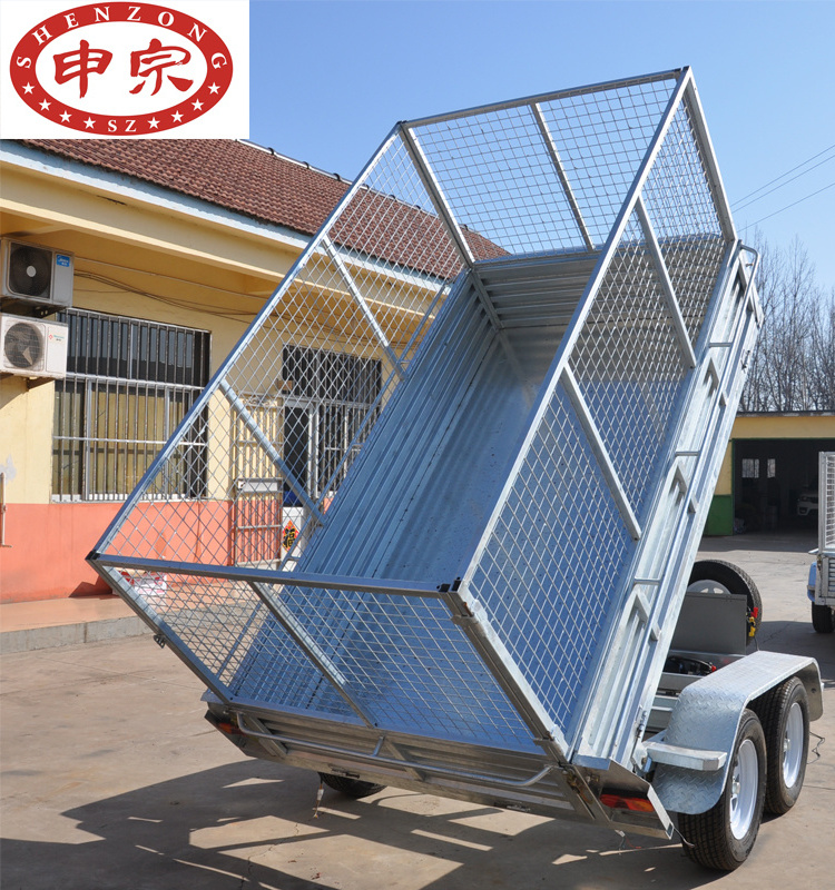 tandem axle galvanized box cage dump tipping utility car trailer