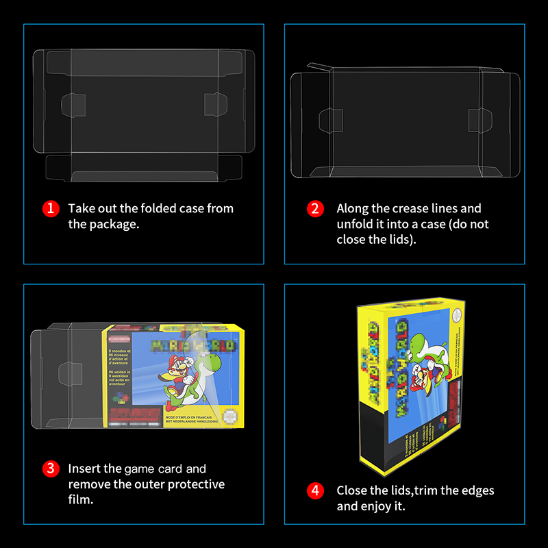 for N64 or SNES Game Card Clear PET Storage Display Box N64 Cartridge Box Bags & Cases for Nintendo 64 Super Nintendo