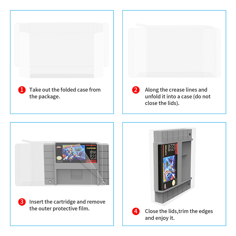 Game Card Cartridge Protector Display Storage Box Sleeve Case Cover for Super SNES US Version Games