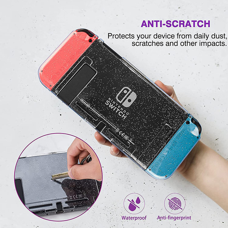 For Nintendo Switch Bling Case Clear Glitter Cover Dock-able Protective shell Star Light Design Anti-Scratch  Shock-Absorption