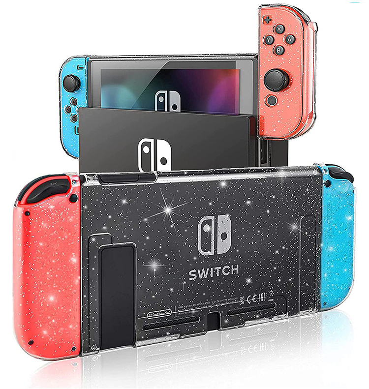 For Nintendo Switch Bling Case Clear Glitter Cover Dock-able Protective shell Star Light Design Anti-Scratch  Shock-Absorption