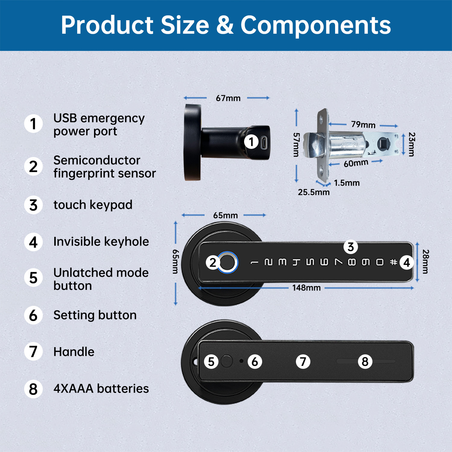 Tuya Biometric Password Bluetooth Connectivity 60-70MM  Single Latch price smart door lock with camera and fingerprint