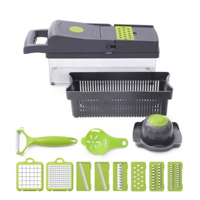 Vegetable Chopper Mandoline Slicer Cutter Grater Vegetable Slicer Potato Onion Veggie Chopper Dicer with Container Gray