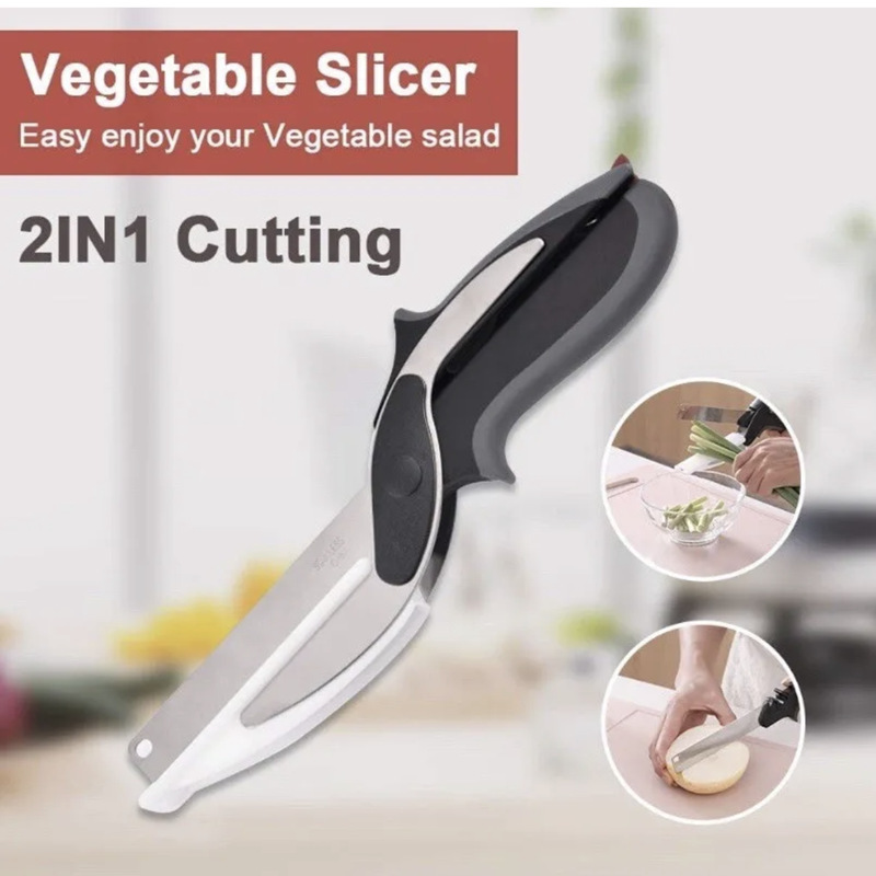 Kitchen Food Cutter Clever Multipurpose Scissors Stainless Steel Vegetable Slicer Fruit Cutter Kitchen Knife with Cutting Board