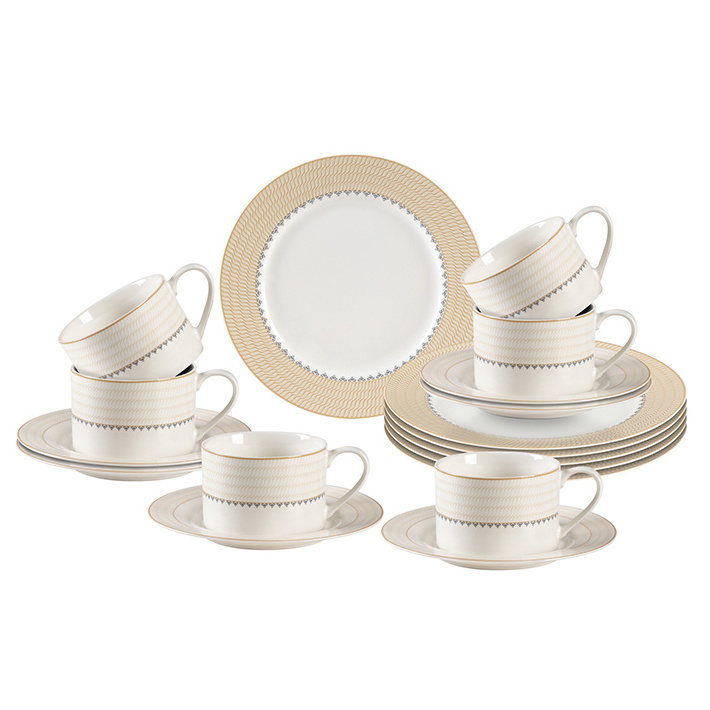 Good Price High Quality Porcelain 18Pcs Round Embossed Ceramic Full Dinner Set