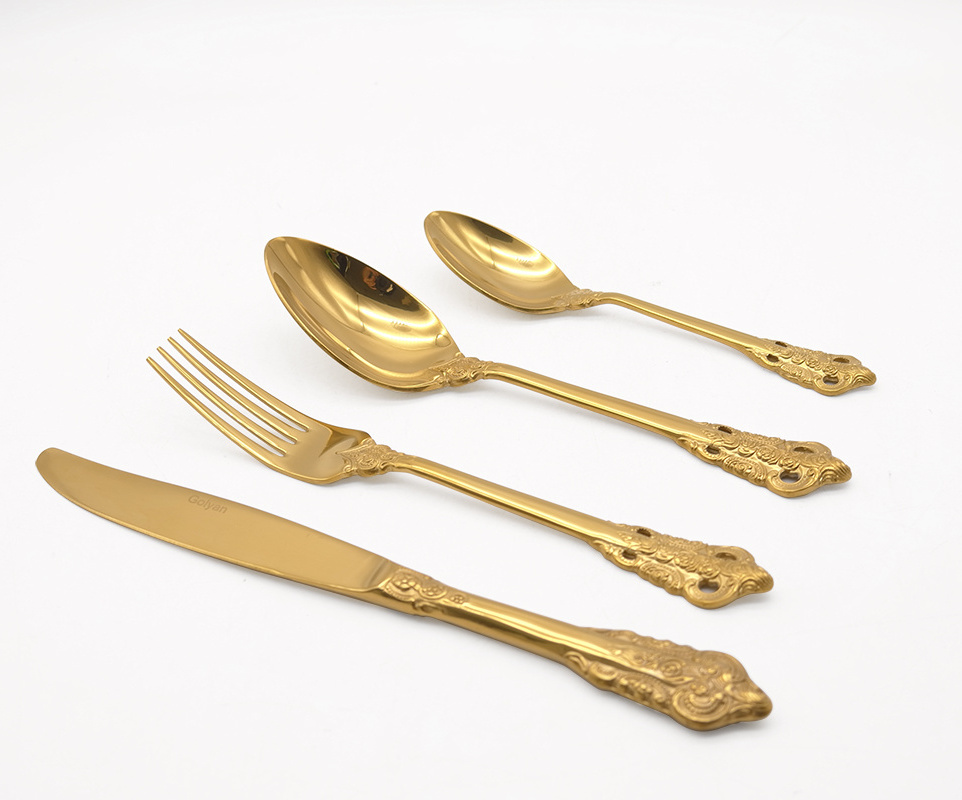 Factory Direct Best Selling Antique Goldware Classic Italian Silverware Gold SS18/10 304 Cutlery Set Wedding