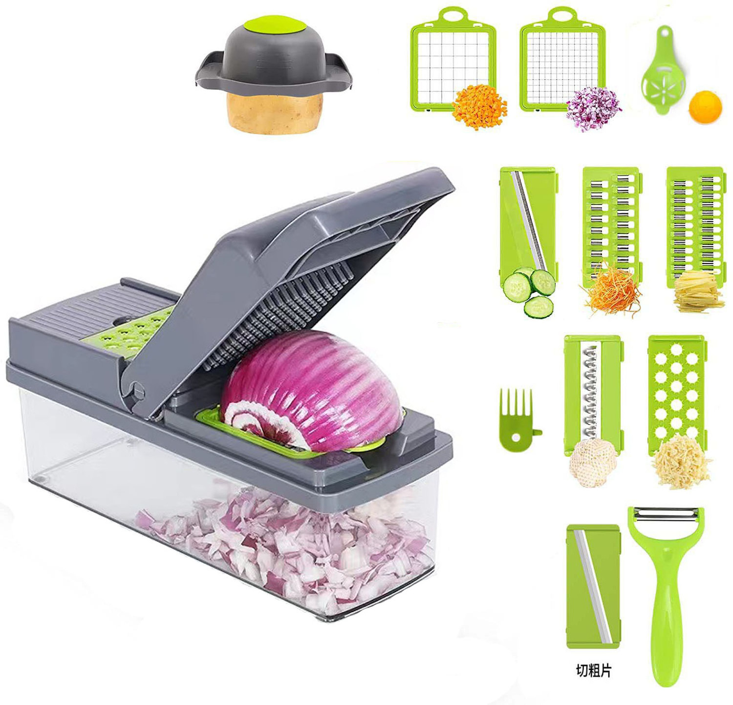 Vegetable Chopper Mandoline Slicer Cutter Grater Vegetable Slicer Potato Onion Veggie Chopper Dicer with Container Gray