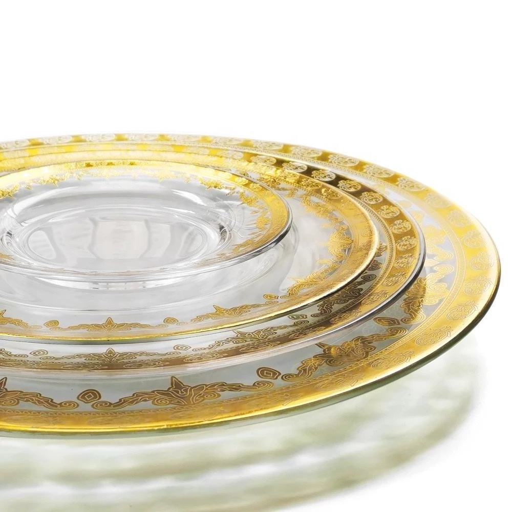 Charger Plates Rim Plates Gold Pattern Top Seller Glass Clear Glass Wholesale New for Wedding 13inch Luxury Sustainable Cup Kit