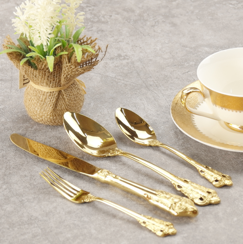 Factory Direct Best Selling Antique Goldware Classic Italian Silverware Gold SS18/10 304 Cutlery Set Wedding