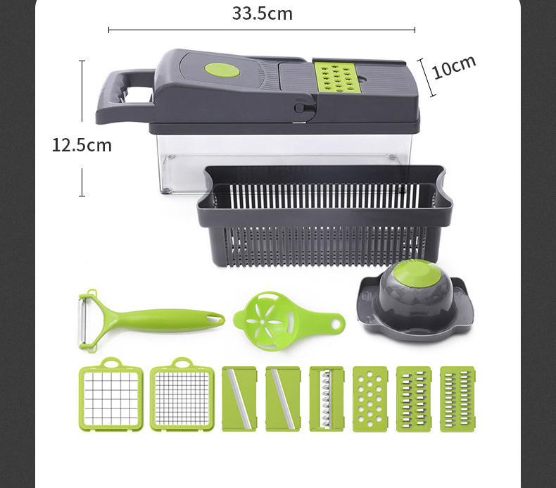 Vegetable Chopper Mandoline Slicer Cutter Grater Vegetable Slicer Potato Onion Veggie Chopper Dicer with Container Gray