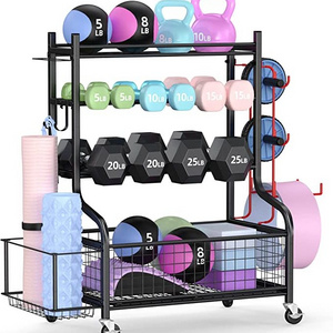 Hot Sale Home Gym Heavy Duty Storage Rack for Dumbbells Kettlebells Yoga Mat and Balls All in One Workout Storage Rack